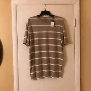 Cremieux Large White & Tan Striped T-Shirt.